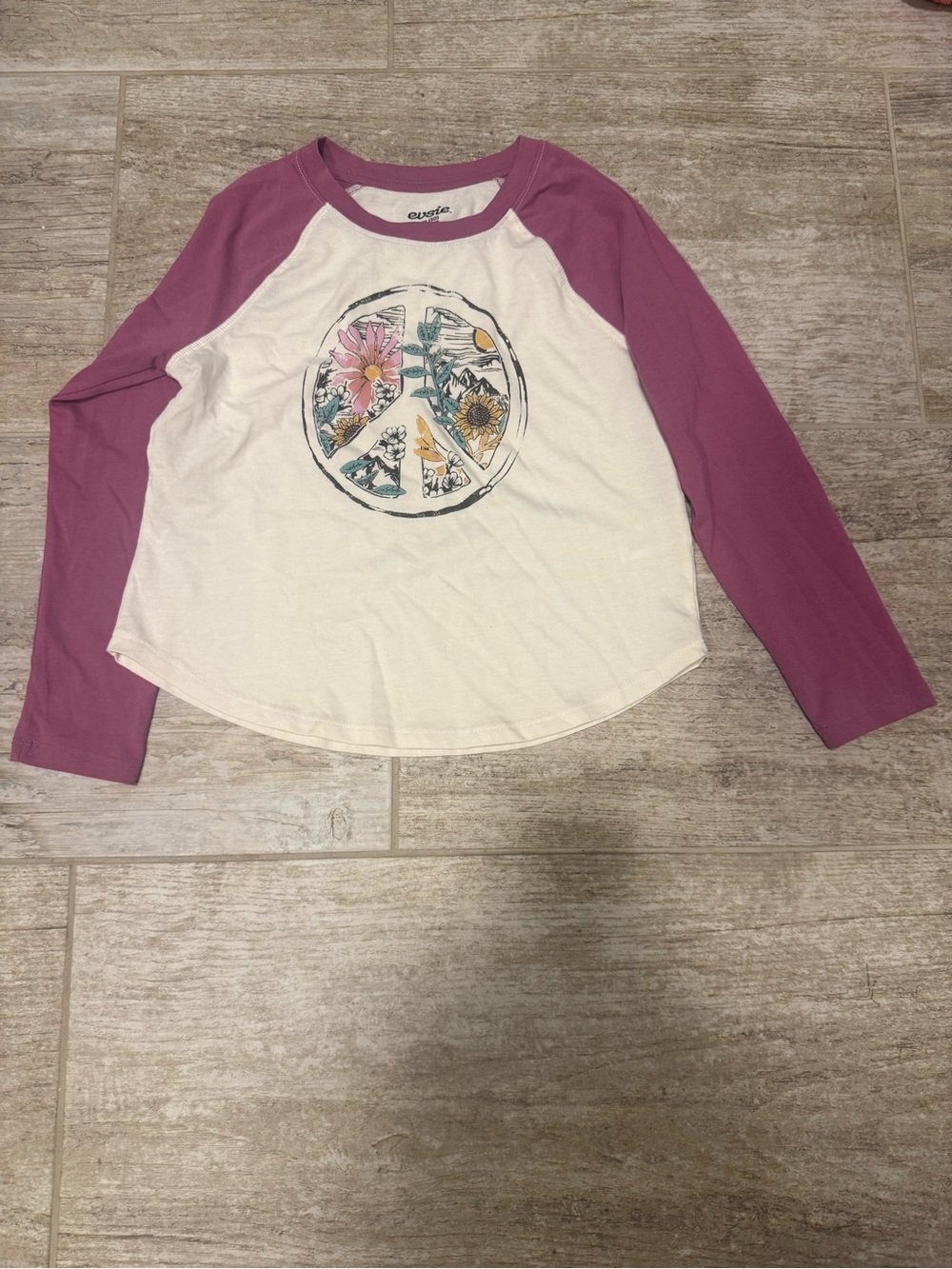 Girls Long Sleeve Raglan Tee with Floral Peace Graphic
